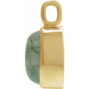 14K Yellow Gold Oval 7 X 5 Mm Natural Moss Agate Cabochon Bezel Pendant