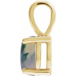 14K Yellow Gold Oval 7 X 5 Mm Natural Moss Agate 4-Prong Cabochon Basket Pendant