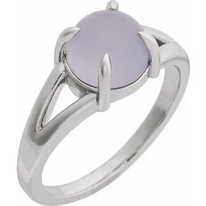 14K White Gold Natural Chalcedony Round 8 Mm Polished Natural Chalcedony Solitaire Cabochon Ring Size 7