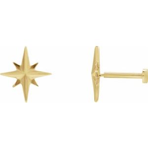 14K Yellow Gold Pair Press Fit Back Star Earrings With Press Fit Posts And Backs