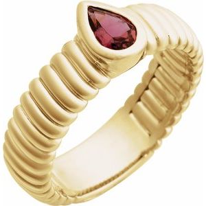 14K Yellow Gold  Pear 6.5 X 4.1 Mm Polished Natural Pink Tourmaline Ring Size 7