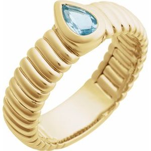 14K Yellow Gold  Pear 6.5 X 4.1 Mm Polished Natural Sky Blue Topaz Ring Size 7