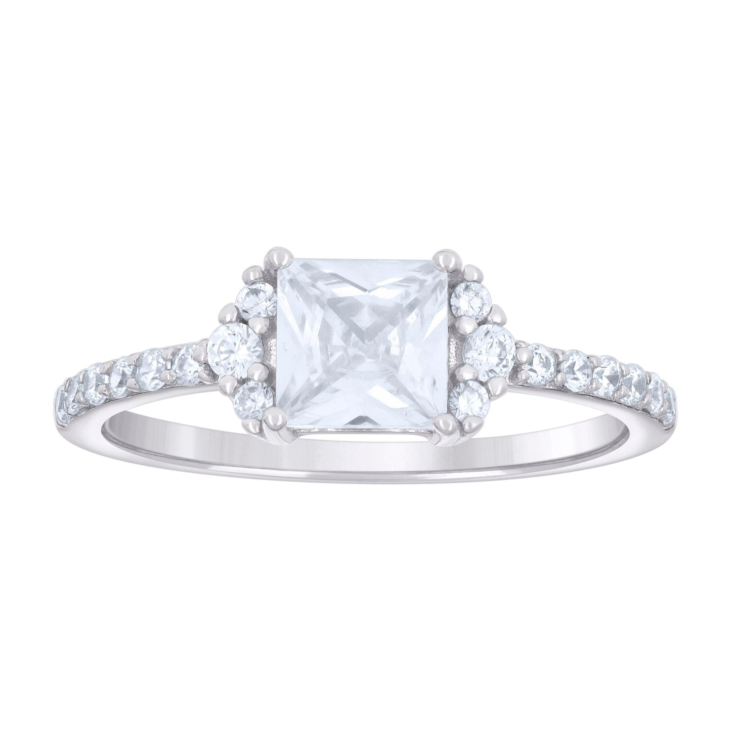 Sterling Silver Women's Princess-Cut Round Cubic-Zirconia Bridal Anniversary Engagement Wedding Ring