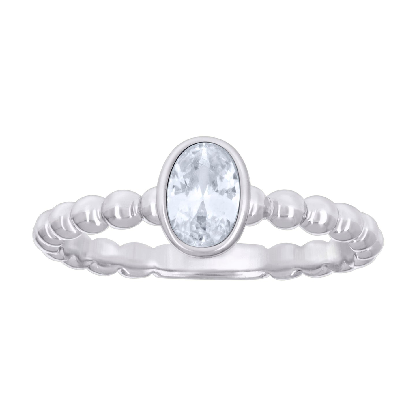 Sterling Silver Womens Cubic-Zirconia Oval Beaded Fashion Bridal Anniversary Wedding Engagement Band Ring