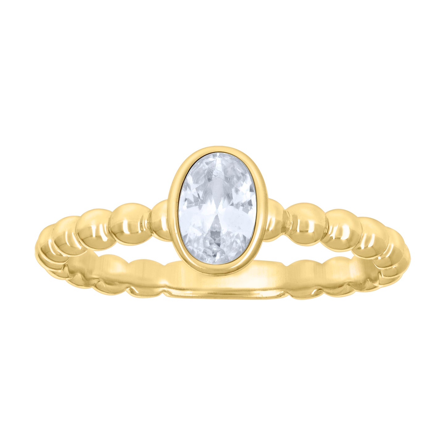 Sterling Silver Yellow-tone Womens Oval Cubic-Zirconia Oval Beaded Fashion Bridal Anniversary Wedding Engagement Band Ring
