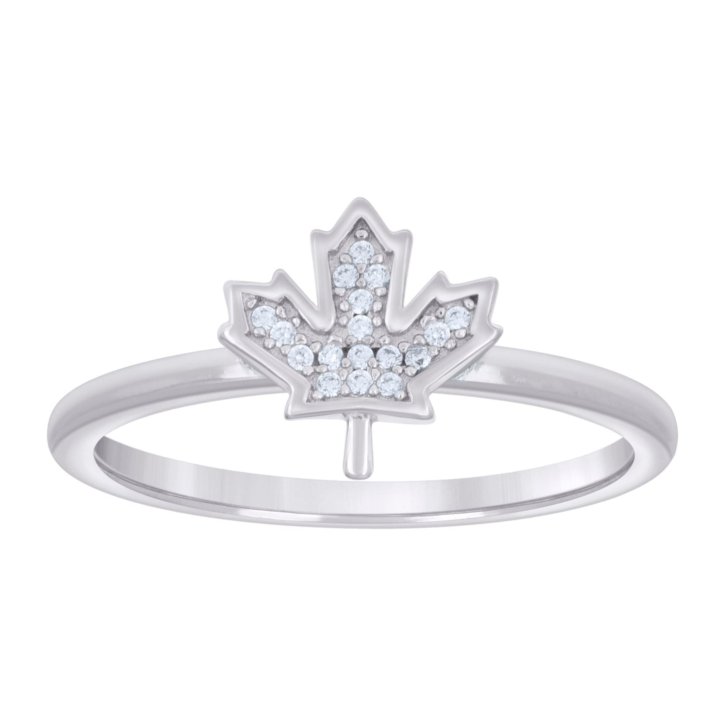 Sterling Silver Womens Cubic-Zirconia Maple Leaf Fashion Bridal Anniversary Wedding Engagement Band Ring