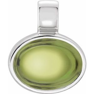Sterling Silver Oval 8 X 6 Mm Natural Peridot Cabochon Bezel Pendant