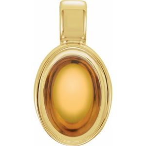 14K Yellow Gold Oval 8 X 6 Mm Natural Citrine Cabochon Bezel Pendant