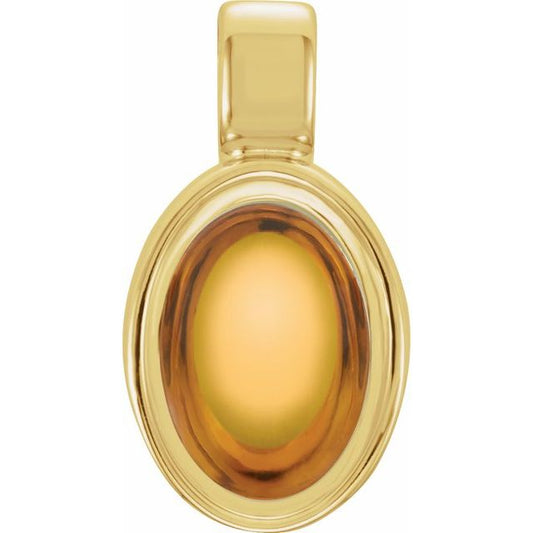 14K Yellow Gold Oval  7 X 5 Mm Polished Natural Citrine Cabochon Bezel Pendant