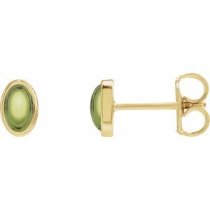 14K Yellow Gold Oval Shape 6 X 4 Mm Natural Peridot Bezel Earrings