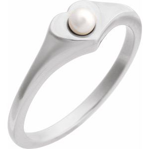 Sterling Silver Cultured White Akoya Pearl Pearl 3 Mm Polished Cultured Pearl Heart Ring Size 7