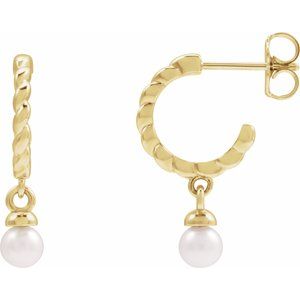 14K Yellow Gold Pearl Shape 4 Mm Freshwater Pearl Rope Hoop Earrings