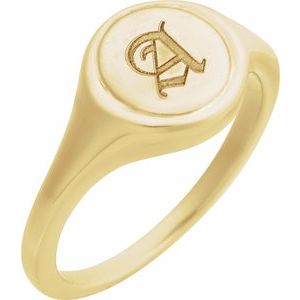 14K Yellow Gold Round 10.5 X 10.3 Mm Polished Polished Engravable Signet Ring Size 7