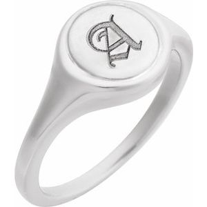 14K White Gold Round 10.5 X 10.3 Mm Polished Polished Engravable Signet Ring Size 7