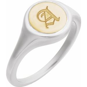 14K White/Yellow Gold Round 10.5 X 10.3 Mm Polished Polished Engravable Signet Ring Size 7