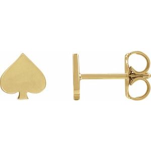 14K Yellow Gold Spade 6.3 X 6 Mm Pair Friction Backs .37 In Polished Stud Earrings