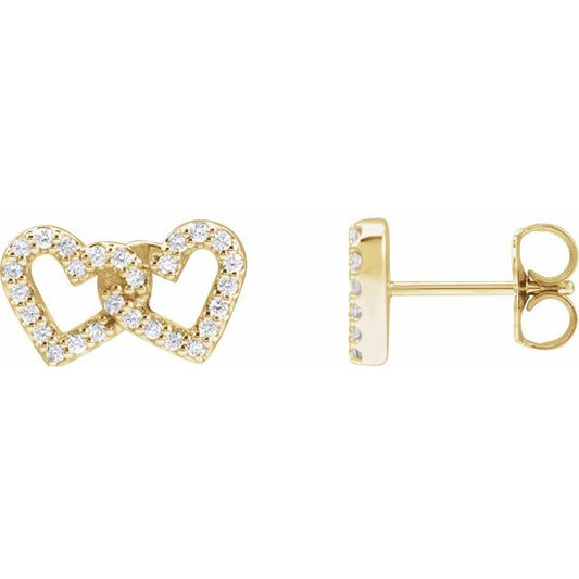 14K Yellow Or White Or Rose Gold 1 Mm Round Friction Back Polished 1/5 Ctw Natural Diamond Interlocking Heart Stud Earrings