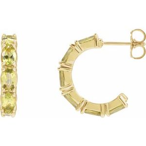 14K Yellow Gold Pair Oval Shape 5 X 3 Mm Natural Peridot Hoop Earrings, Length: 18.2 Mm, Thickness: 3.5 Mm