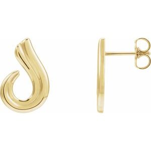 14K Yellow Gold 15.2 X 9.8 Mm Pair Friction Backs Included Polished Freeform Drop Earrings