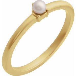 14K Yellow Gold Cultured Seed Pearl Pearl 3 Mm Polished Cultured Pearl Solitaire Stackable Ring Size 7