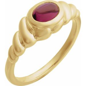 14K Yellow Gold  Oval 8 X 6 Mm Polished Natural Rhodolite Garnet Twisted Cabochon Ring Size 7