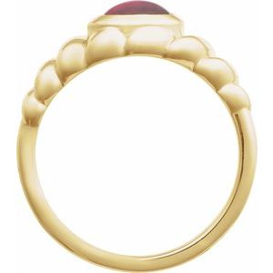 14K Yellow Gold  Oval 8 X 6 Mm Polished Natural Rhodolite Garnet Twisted Cabochon Ring Size 7