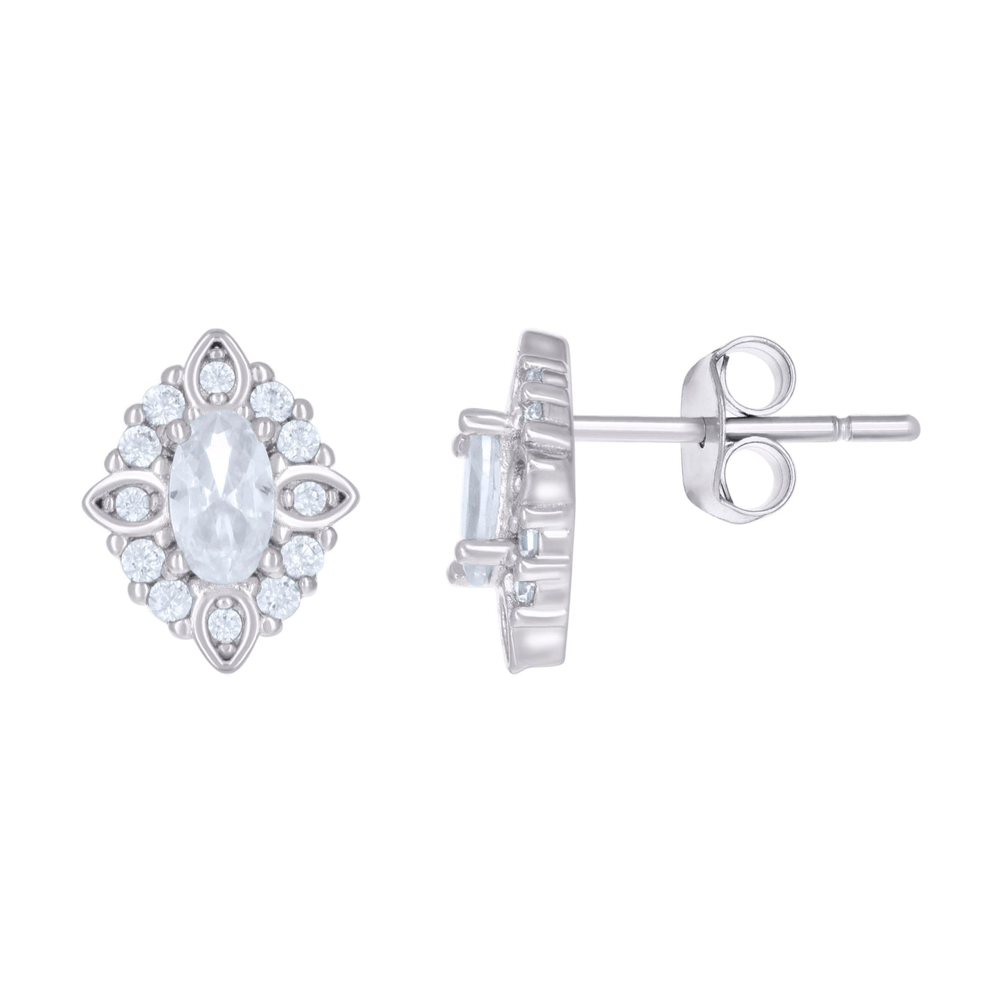 Sterling Silver Or Yellow-Tone Womens Marquise Round Cubic-Zirconia Fashion Stud Earrings