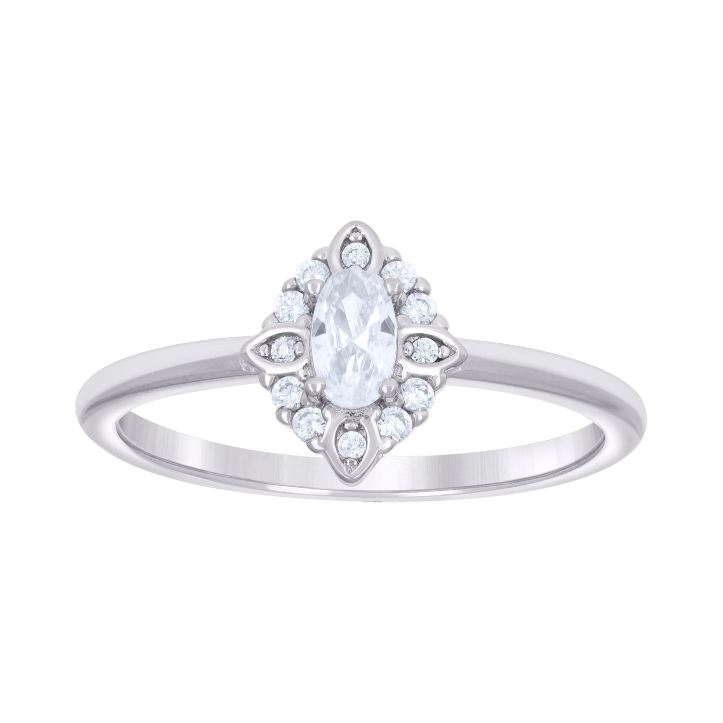 Sterling Silver Women's Oval Round Cubic-Zirconia Fashion Bridal Anniversary Engagement Wedding Ring