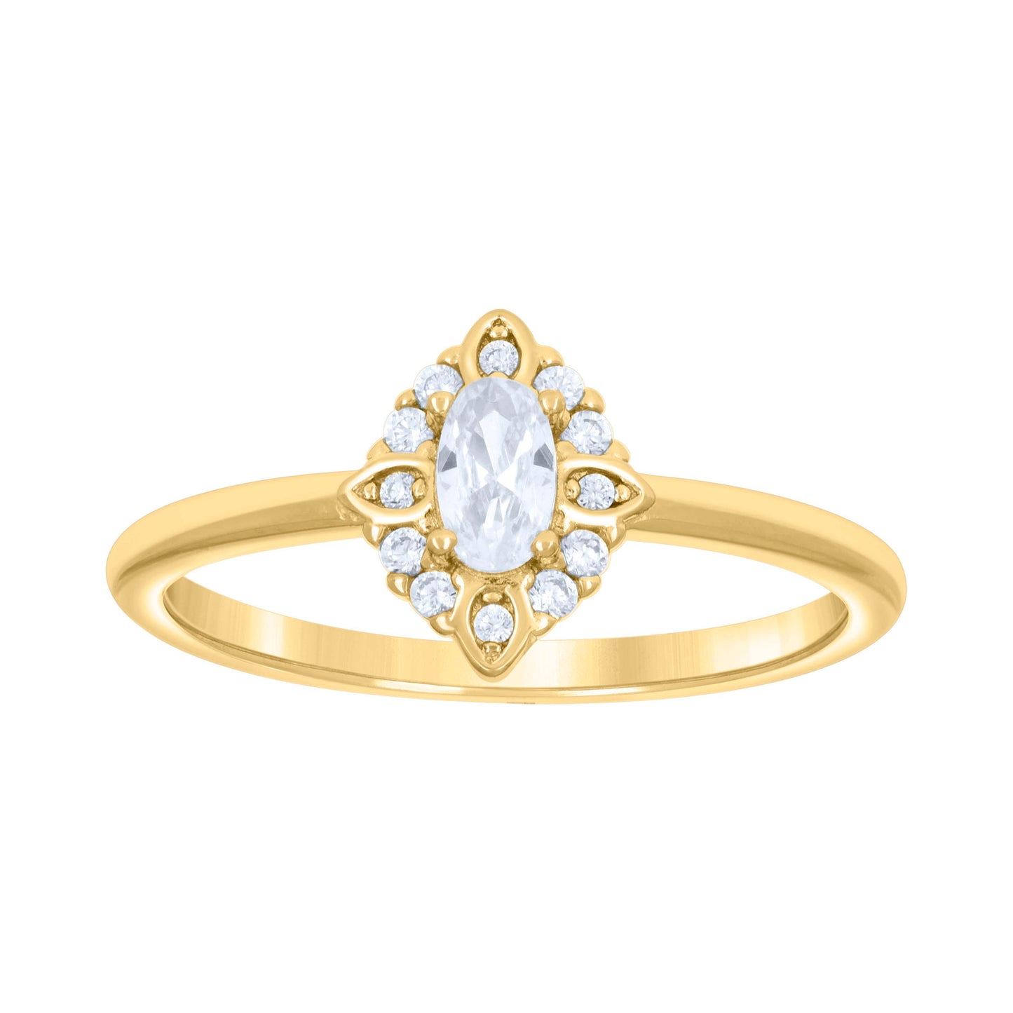 Sterling Silver Yellow-tone Womens Oval Round Cubic-Zirconia Fashion Bridal Anniversary Engagement Wedding Ring