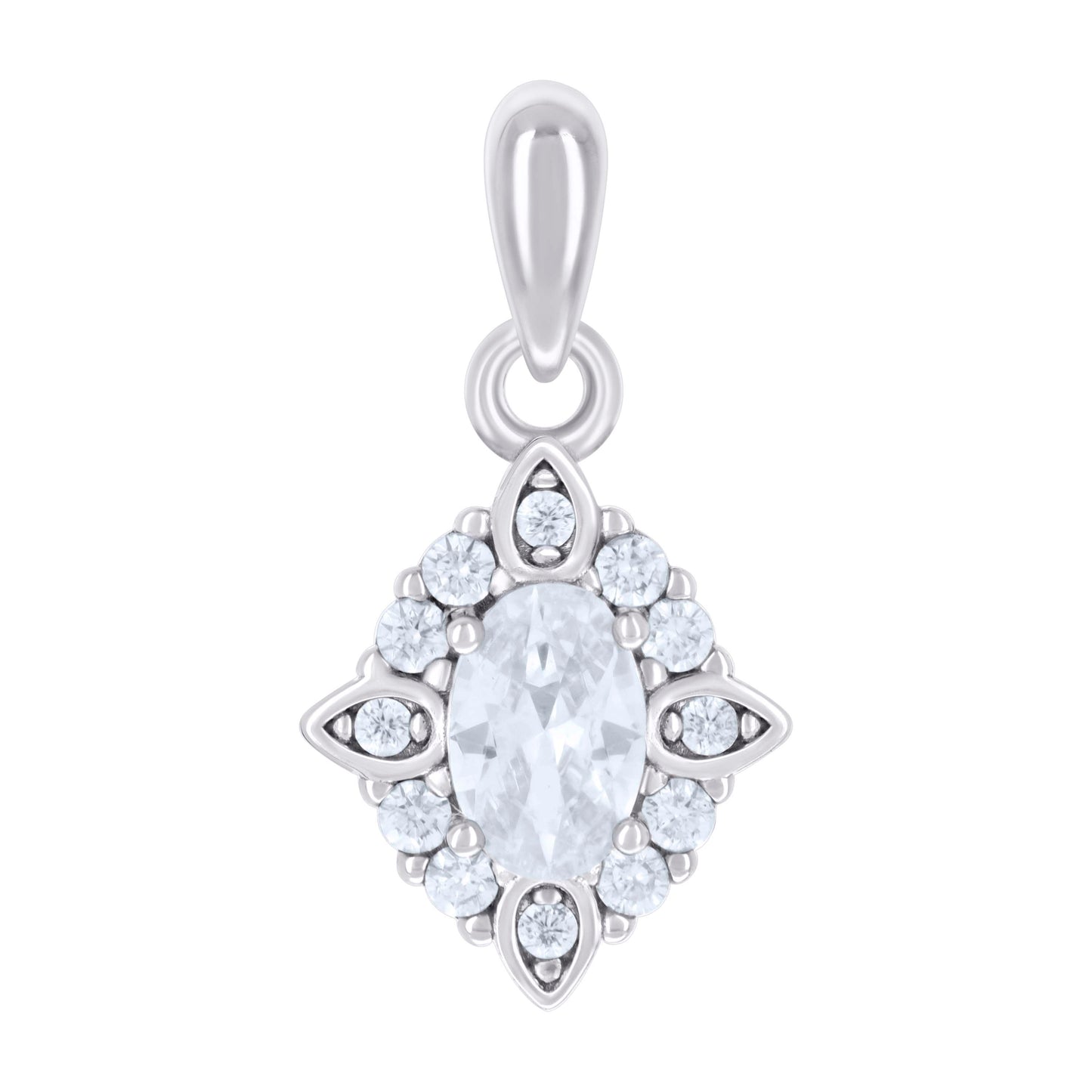 Sterling Silver Womens Oval Round Cubic-Zirconia Fashion Charm Pendant