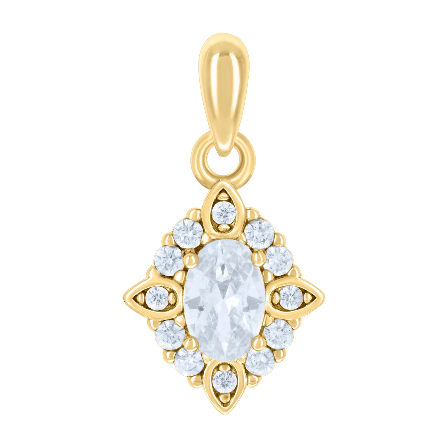 Sterling Silver Womens Oval Round Cubic-Zirconia Fashion Charm Pendant