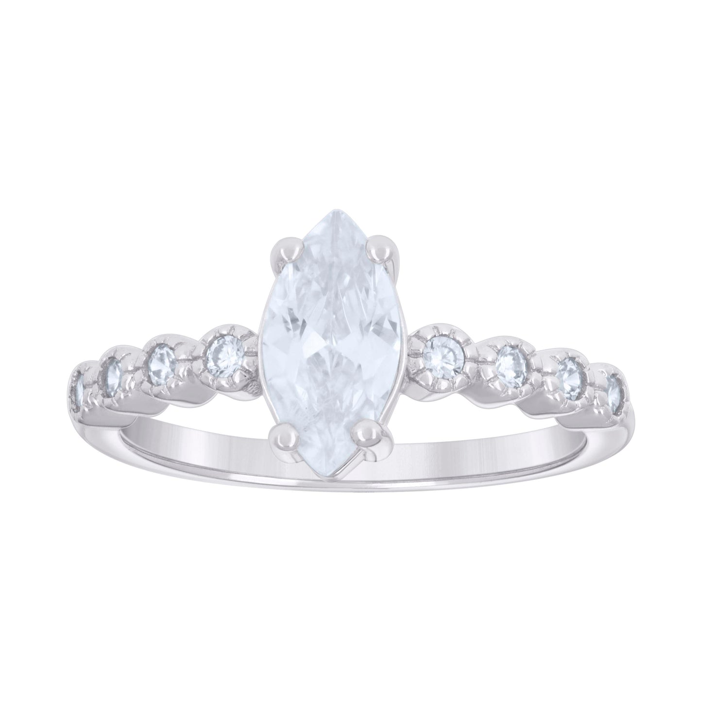 Sterling Silver Women's Marquise Round Cubic-Zirconia Fashion Bridal Anniversary Engagement Wedding Ring