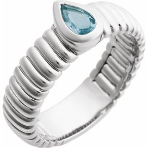 14K White Gold Pear 6.5 X 4.1 Mm Polished Natural Sky Blue Topaz Ring Size 7