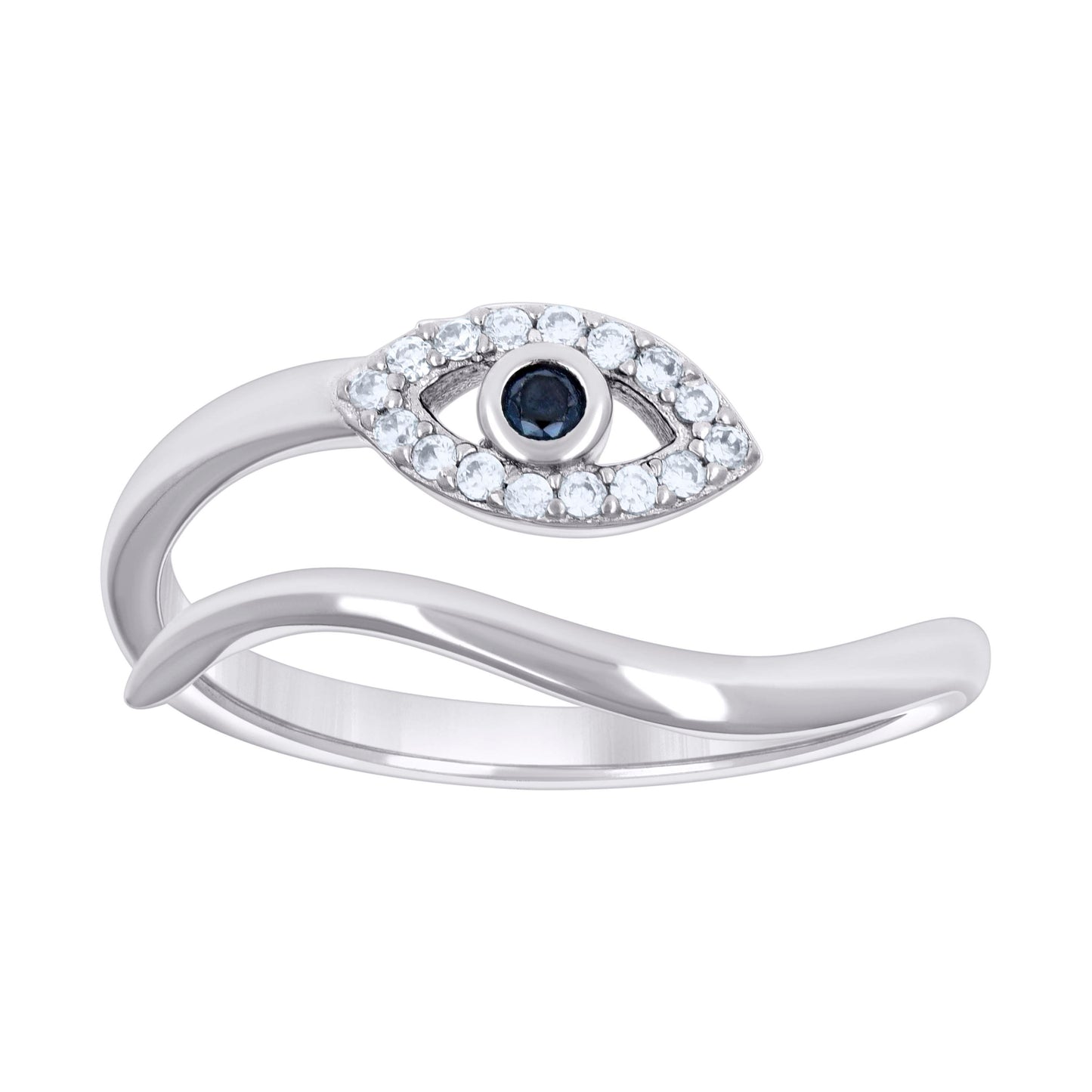 Sterling Silver Womens Black White Cubic-Zirconia Evil Eye Good Luck Bridal Anniversary Wedding Engagement Band Ring