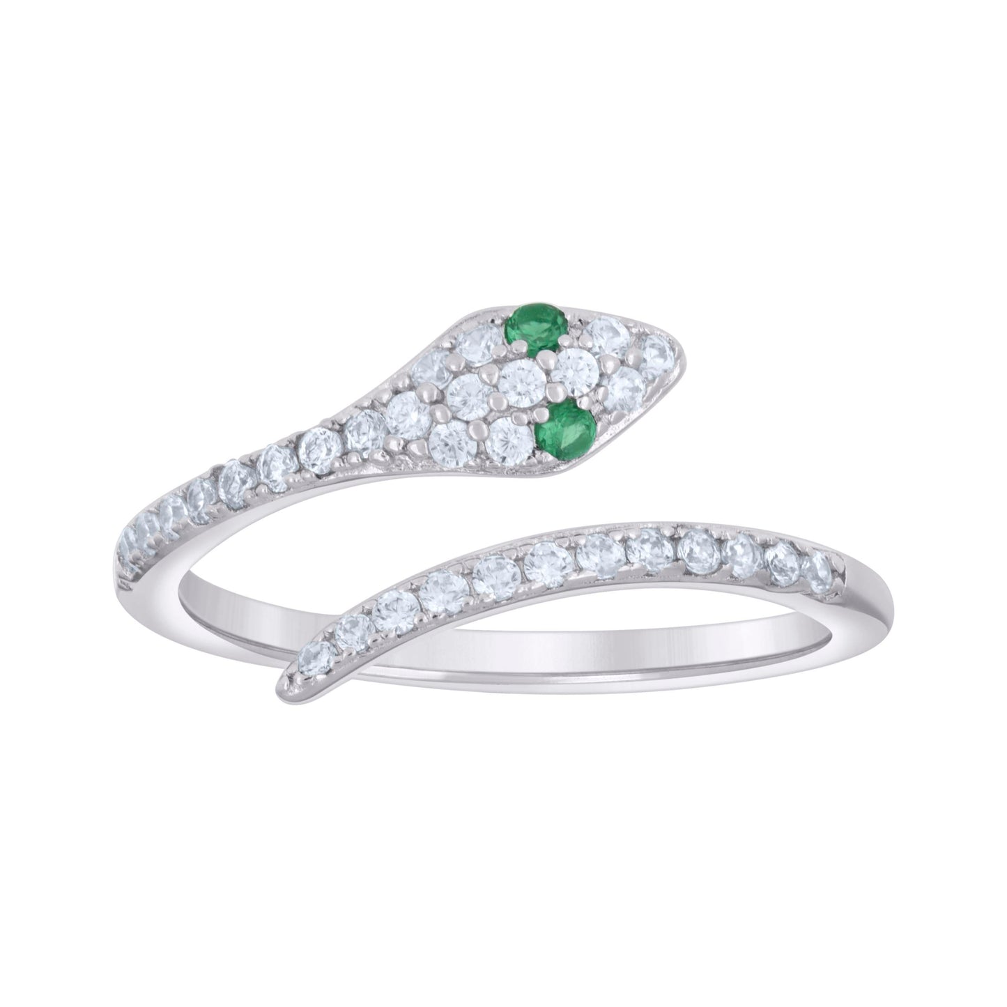 Sterling Silver Womens Green White Cubic-Zirconia Snake Fashion Bridal Anniversary Wedding Engagement Band Ring