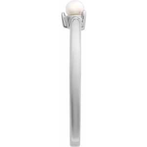 14K White Gold 3 Mm Polished Cultured Pearl Solitaire Stackable Ring Size 7