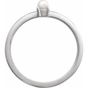 Sterling Silver 3 Mm Polished Cultured Pearl Solitaire Stackable Ring Size 7