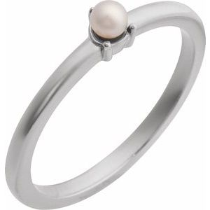 14K White Gold 3 Mm Polished Cultured Pearl Solitaire Stackable Ring Size 7
