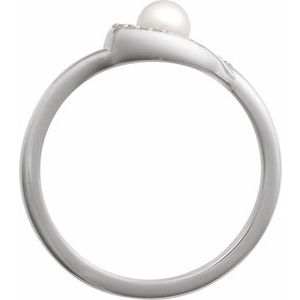 14K White Gold Cultured Akoya Pearl Round 4.5 Mm Natural Diamond Polished Cultured Pearl And .05 Ctw Natural Diamond Freeform Ring Size 7