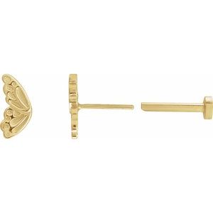 14K Yellow Gold 7.1 X 4.1 Mm Left Press Fit Back 6 Mm Polished Butterfly Wing Earring With Press Fit Post And Back