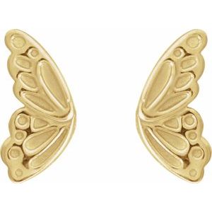 14K Yellow Gold 7.1 X 4.1 Mm Pair Press Fit Back 6 Mm Polished Butterfly Wing Earrings With Press Fit Post And Back