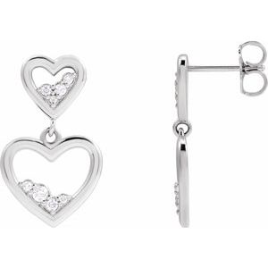 14K White Gold Round 1/5 Ctw Natural Diamond Heart Dangle Earrings