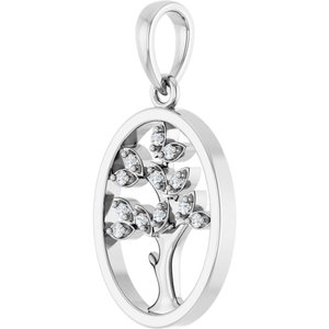 14K White Gold Round 1Mm G-H I1 .06 Ctw Natural Diamond Tree Of Life Pendant
