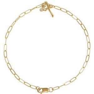 14K Yellow Gold   Round  2 Mm 9.5 X 7 Mm 7 In  I1, G-H Polished .03 Ctw Natural Diamond Cross Charm Bracelet