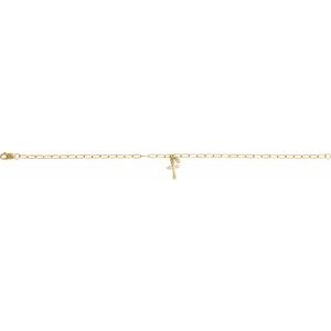 14K Yellow Gold   Round  2 Mm 9.5 X 7 Mm 7 In  I1, G-H Polished .03 Ctw Natural Diamond Cross Charm Bracelet
