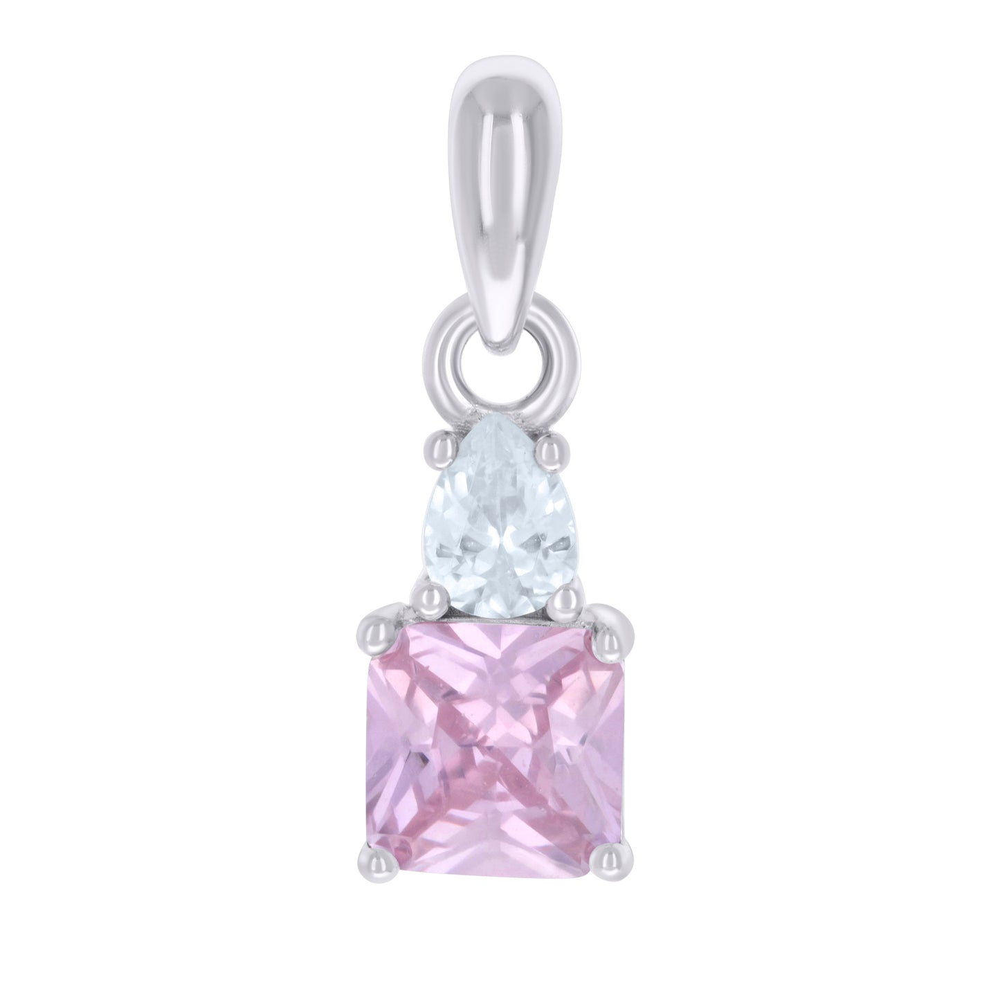 Sterling Silver Womens Pear Princess-cut Cubic-Zirconia Fashion Charm Pendant