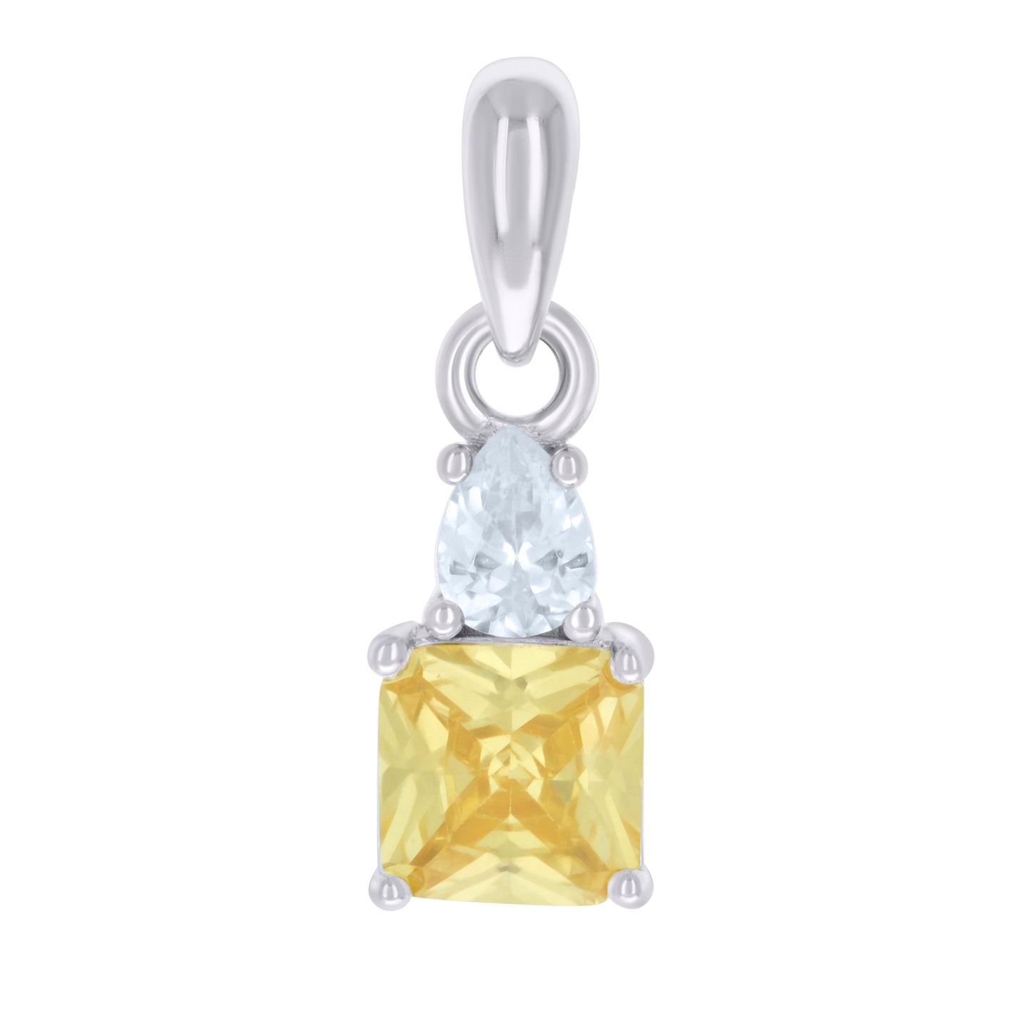 Sterling Silver Womens Pear Princess-cut Cubic-Zirconia Fashion Charm Pendant