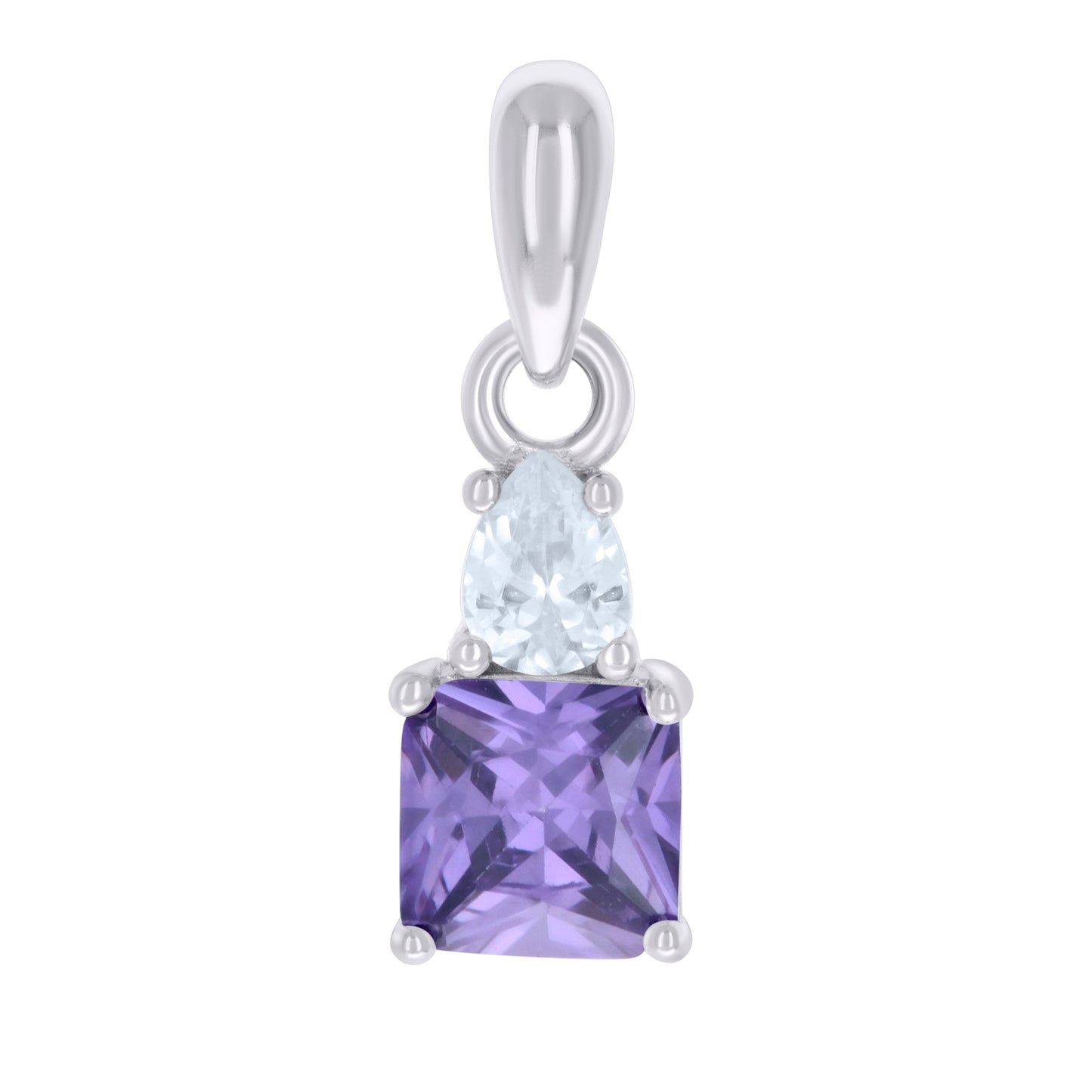 Sterling Silver Womens Pear Princess-cut Cubic-Zirconia Fashion Charm Pendant