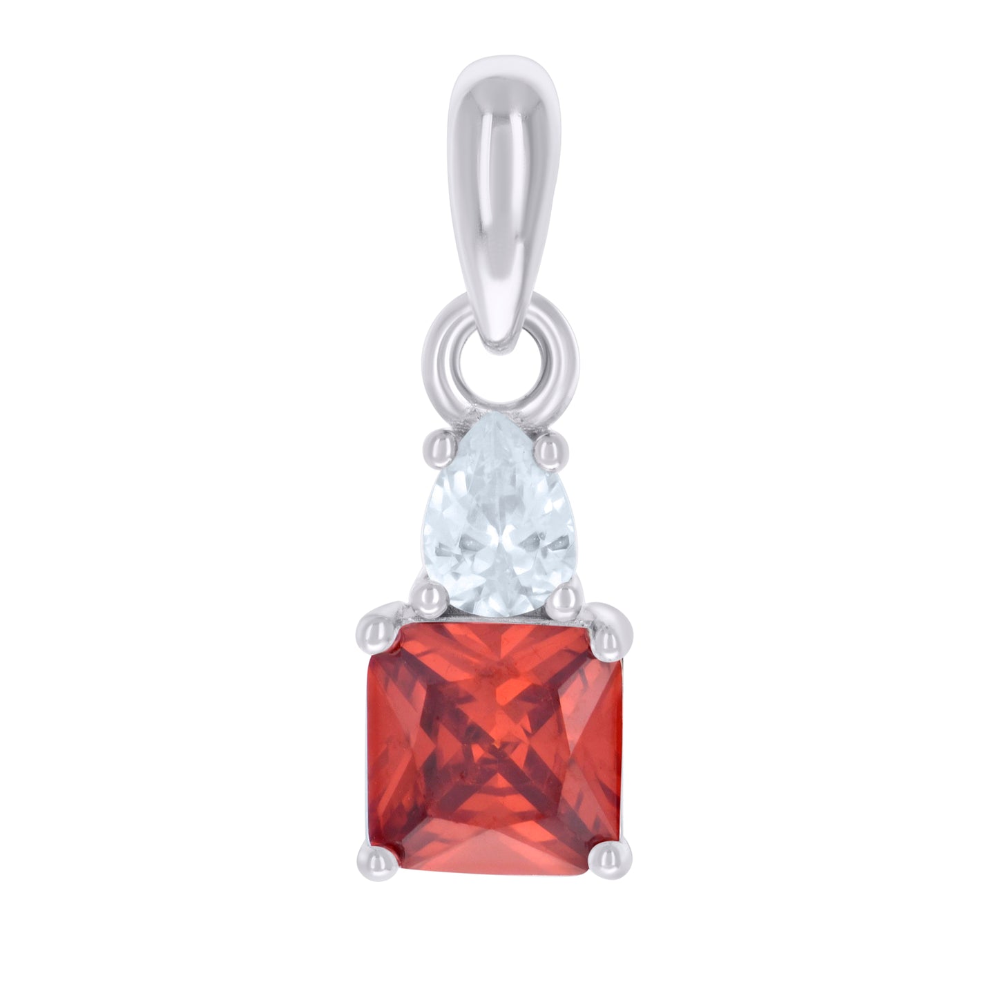 Sterling Silver Womens Pear Princess-cut Cubic-Zirconia Fashion Charm Pendant