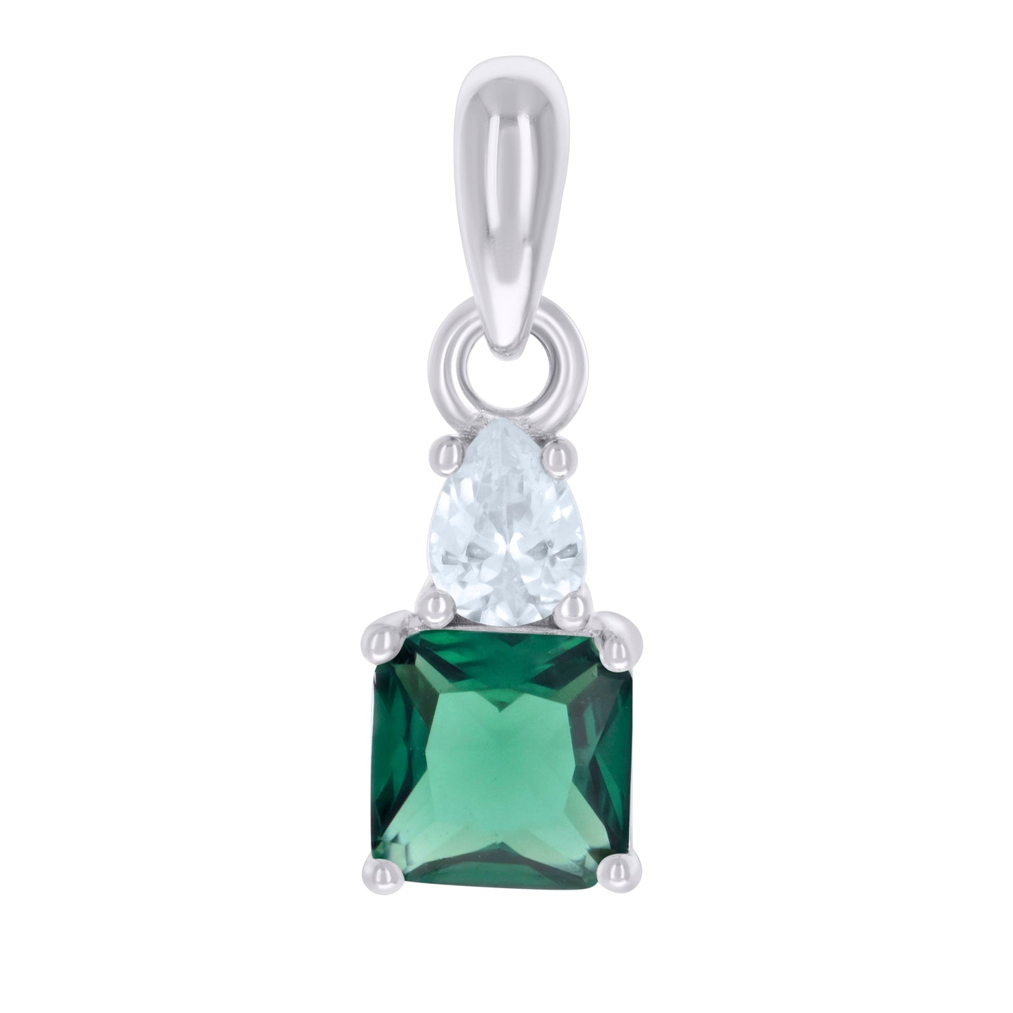 Sterling Silver Womens Pear Princess-cut Cubic-Zirconia Fashion Charm Pendant